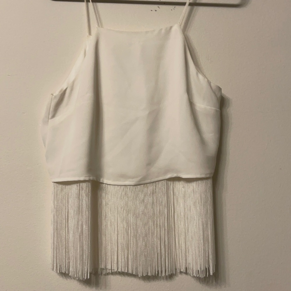 White silk fringe blouse